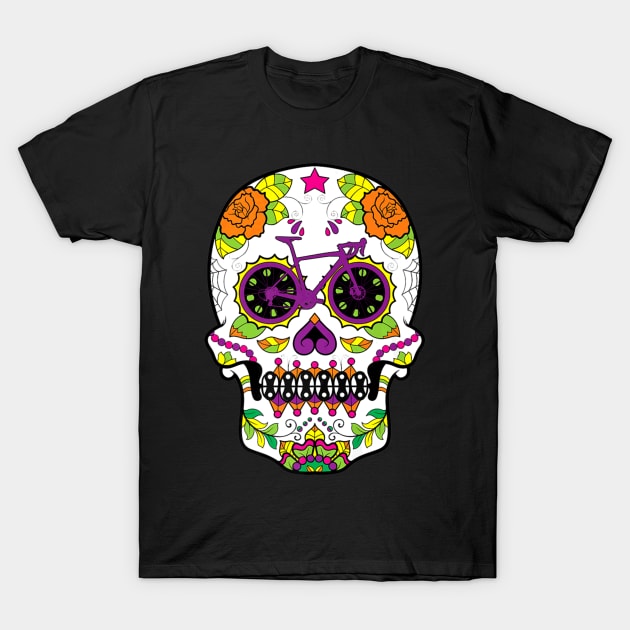 Cycling Skull Floral Skeleton T-Shirt by SkullGrungeSHOP